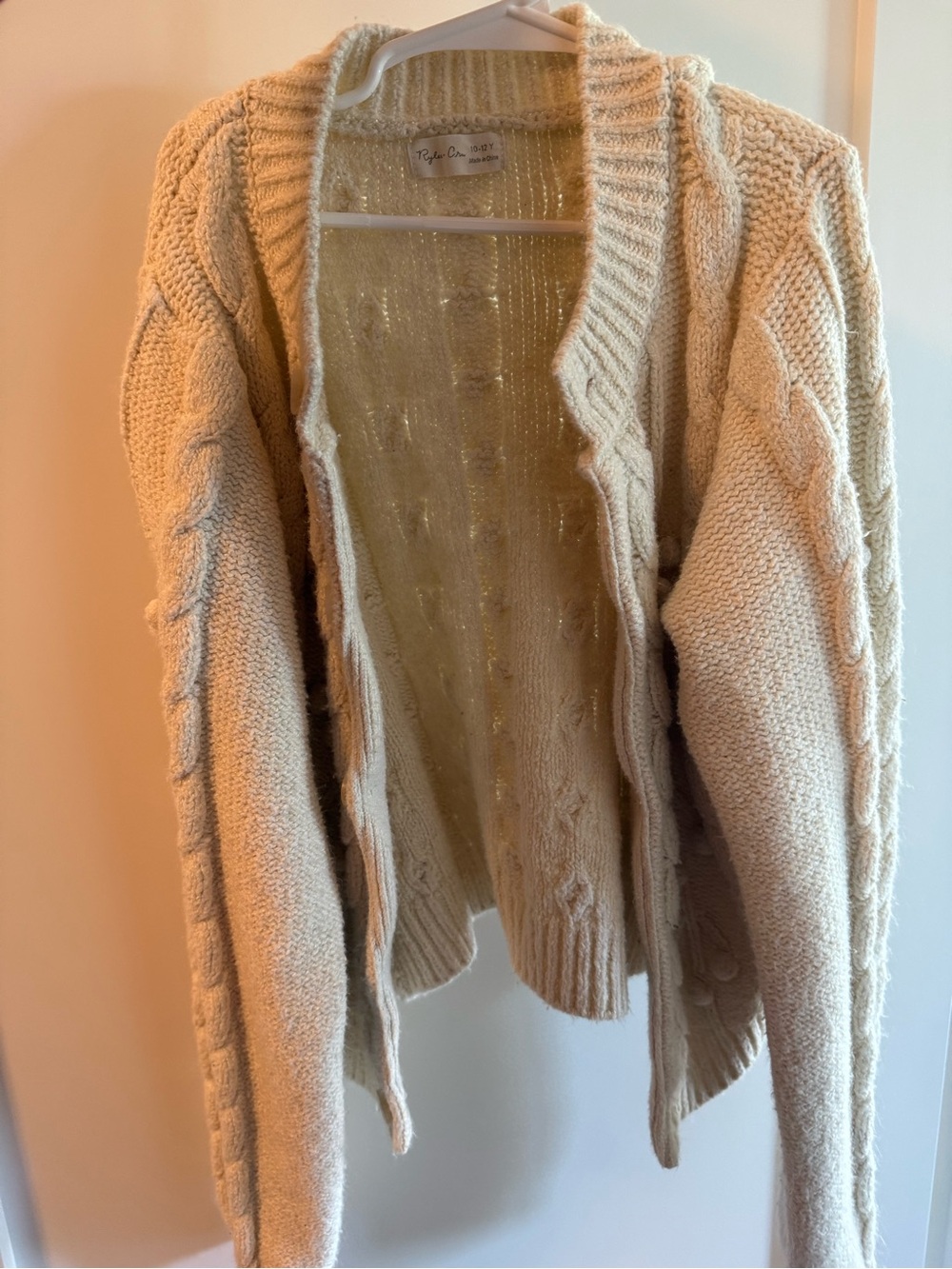 Rylee + Cru Cream Cable Knit Open Cardigan 10-12